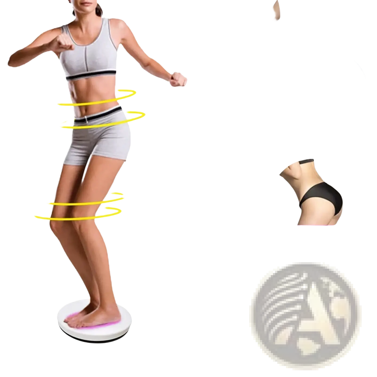 White circular waist twisting disc with glowing purple edge designed for core and abdomen fitness workout