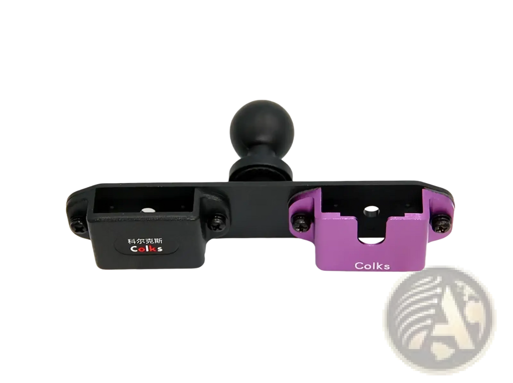 Purple and black dual-mount walkie talkie 1/4 ball joint mount bracket with adjustable positioning ball joint