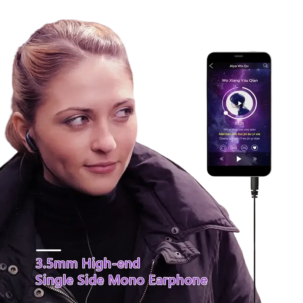 Black walkie talkie single sided mono earphone with 3.5mm connector and sleek matte finish for clear audio use
