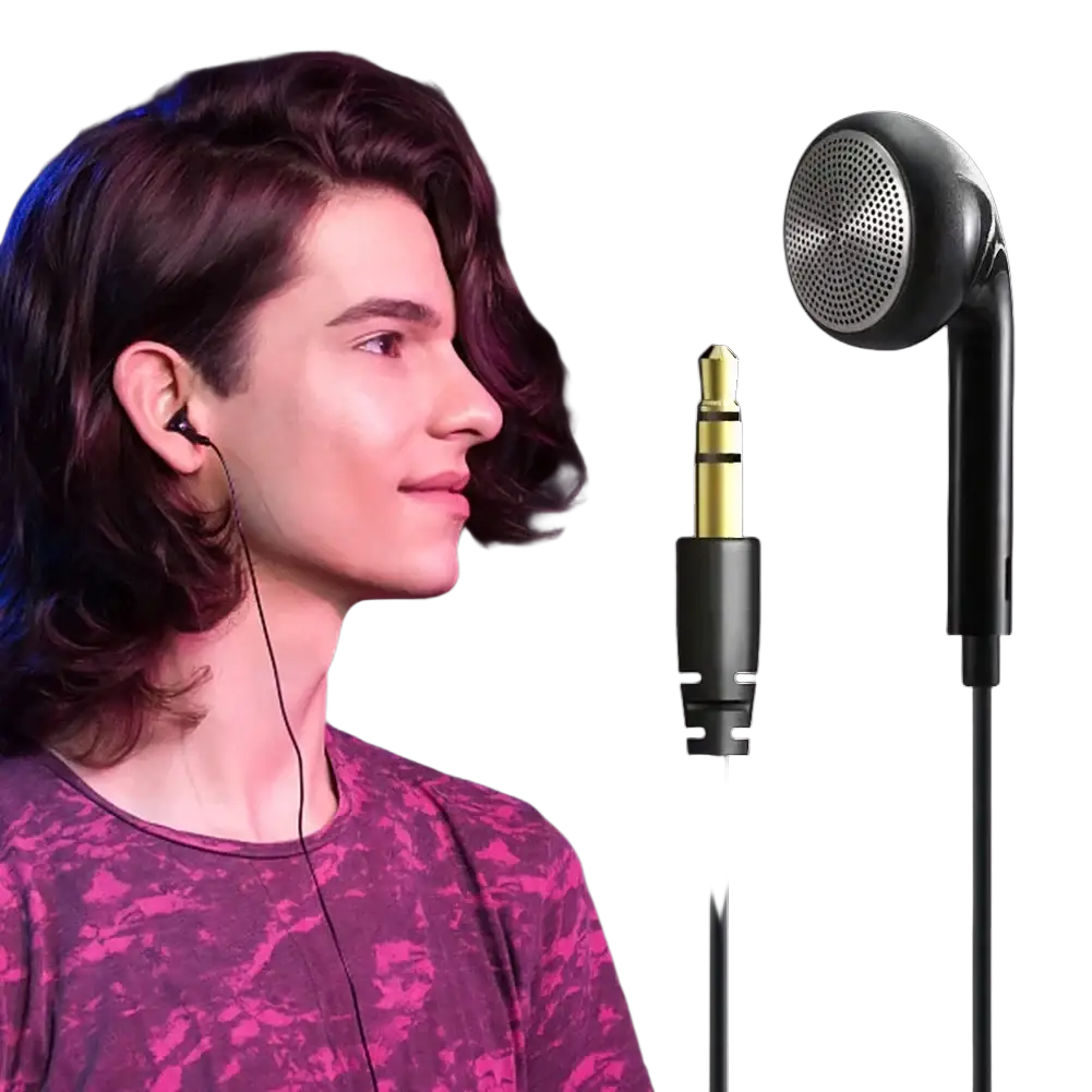 Black walkie talkie single sided mono earphone with gold 3.5mm jack and perforated circular driver housing