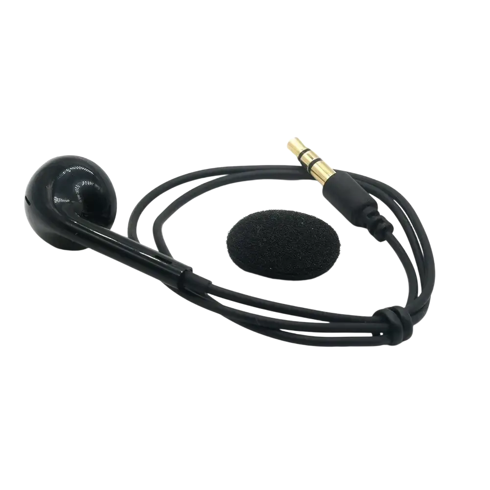 Black walkie talkie single sided mono earphone with gold-plated 3.5mm jack and black foam ear tip for audio connectivity