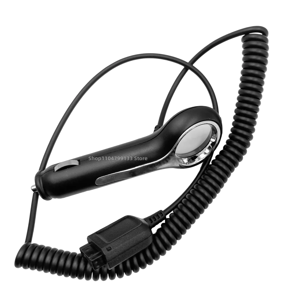 Black coiled walkie talkie usb-c charging cable with integrated magnifying lens for Motorola devices