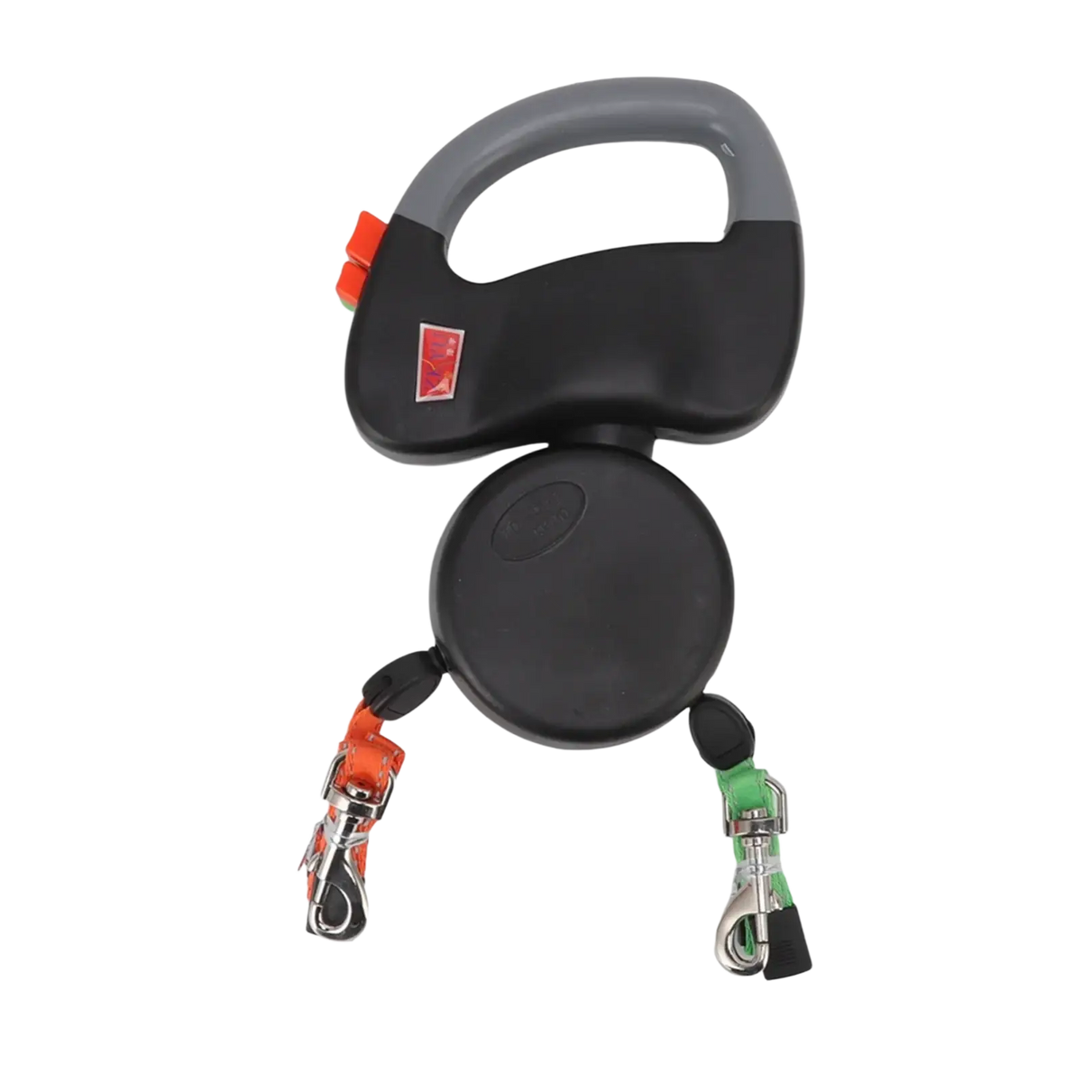 Black and gray retractable walking traction leash with orange and green straps for two dogs 3m traction leash