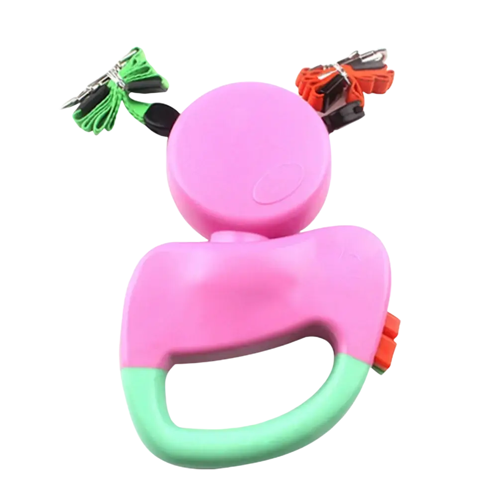 Pink and mint green plastic walking traction leash with colorful detachable clips for two dogs 3m retractable use