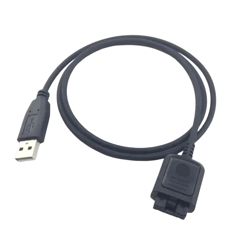 Black usb-to-serial cable with usb-a and db9 connectors for wall charger compatible with motorola tetra radio