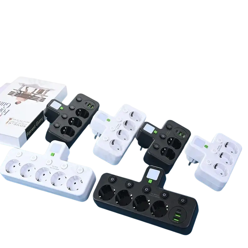 Black and white wall charger socket with usb ports and ac outlets for versatile charging needs