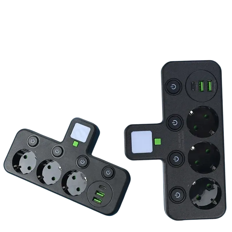 Black multifunctional wall charger socket with usb ports and multiple outlets designed for modern electronics use