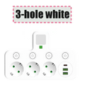 White 3-hole wall charger socket with three european outlets and two usb ports for efficient charging