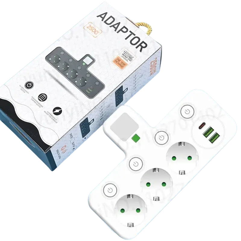 White plastic wall charger socket with multiple usb ports and power outlets for versatile device charging