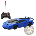 Blue wall climbing rc car with black accents featuring a sleek aerodynamic design for gravity defying stunts