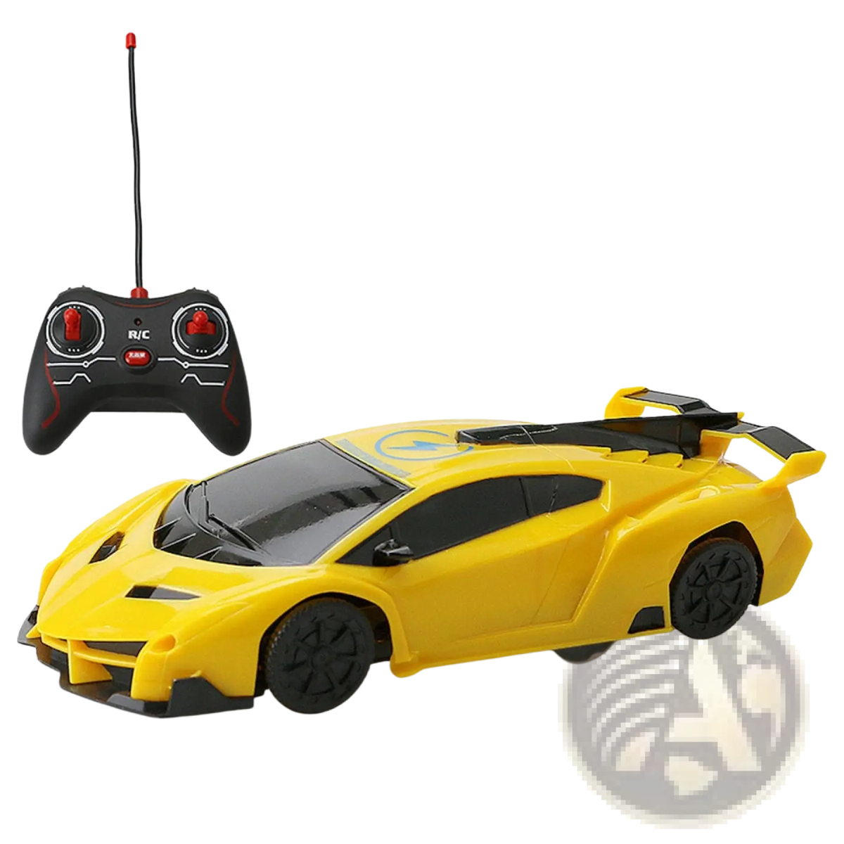 Yellow wall climbing rc sports car with black accents and aerodynamic design for gravity defying stunts
