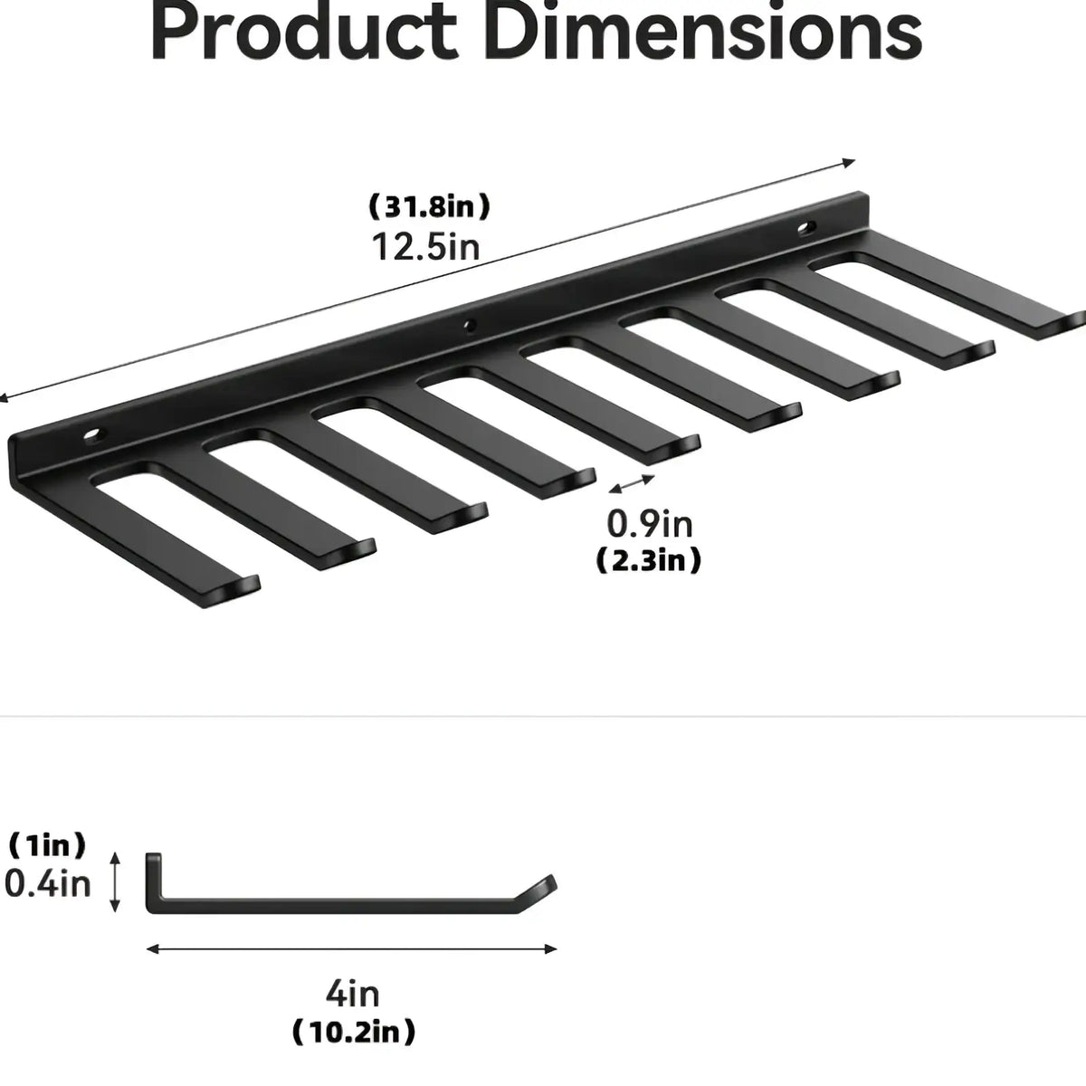 Black metal wall gym storage rack organizer with ten evenly spaced slots for resistance bands and shoe storage