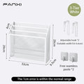White 3-tier mesh wall mount file organizer with adjustable hooks and adhesive paste for easy mounting