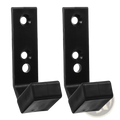 Black plastic wall mounted barbell storage rack hooks with rectangular shape and three circular mounting holes