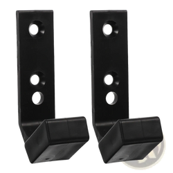 Black plastic wall mounted barbell storage rack hooks with rectangular shape and three circular mounting holes