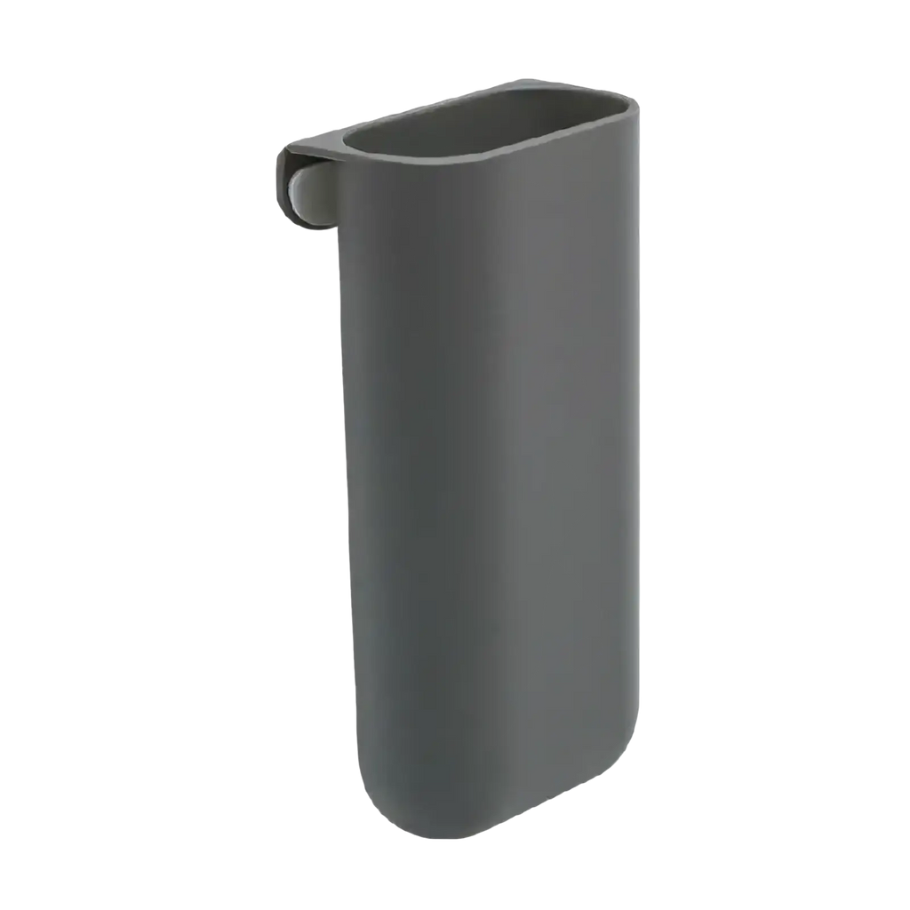 Gray plastic wall mounted desk organizer storage box with curved top and rounded edges for phone holding