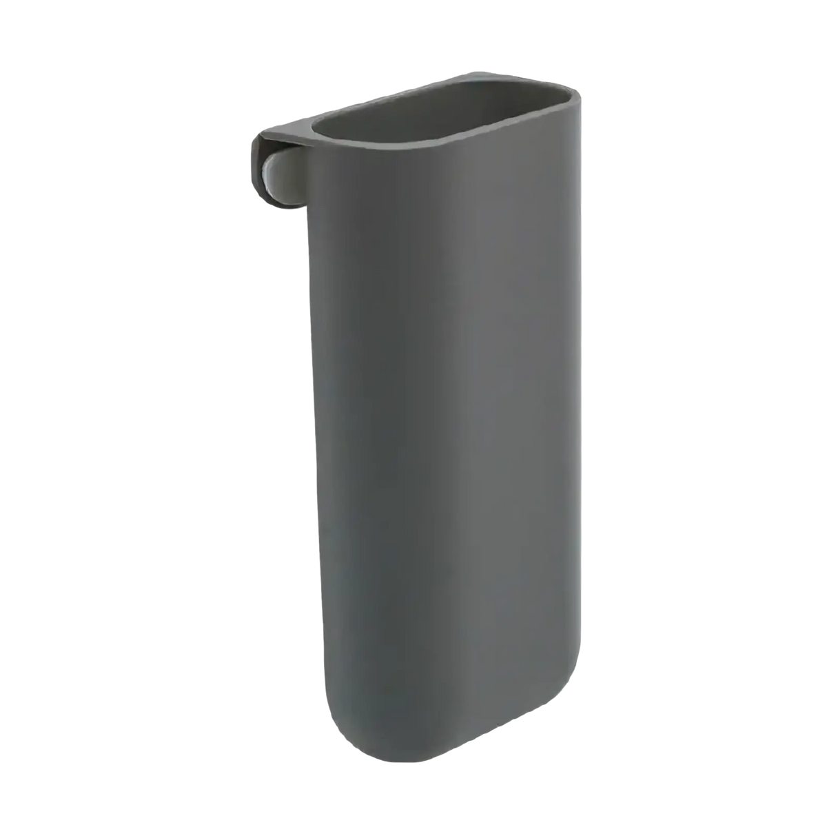 Gray plastic wall mounted desk organizer storage box with curved top and rounded edges for phone holding