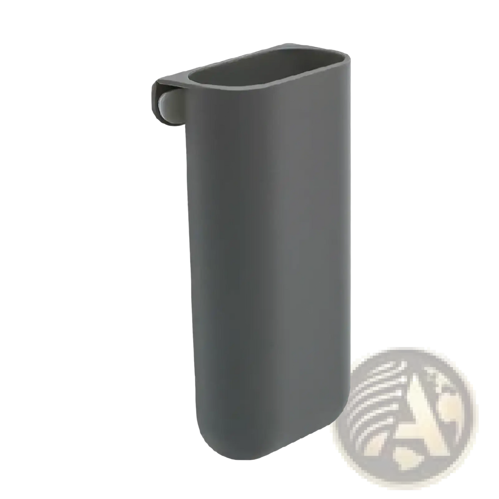 Gray plastic wall mounted desk organizer storage box with curved top and rounded edges for phone holding