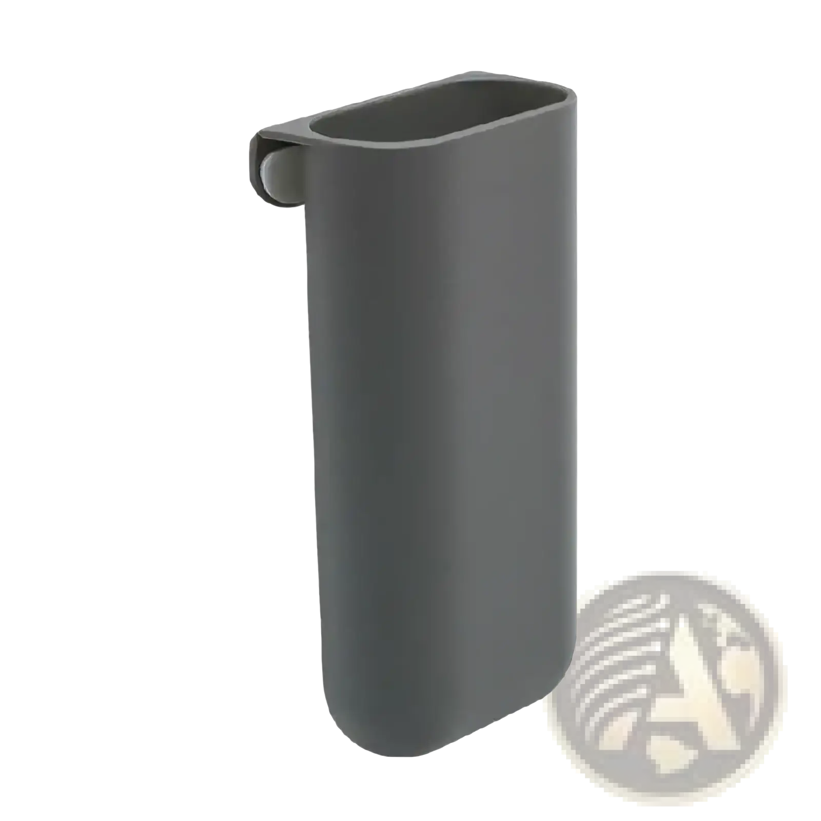 Gray plastic wall mounted desk organizer storage box with curved top and rounded edges for phone holding