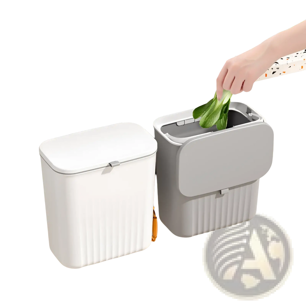 Wall mounted kitchen trash bins with lid 9l in white and gray with ribbed sides and hinged lids for easy access
