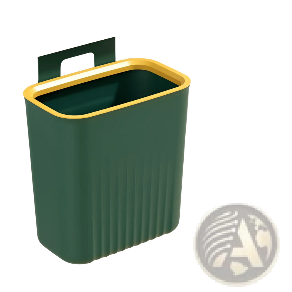 Wall mounted kitchen trash bin with lid 9l in green and yellow with ribbed texture for efficient waste disposal