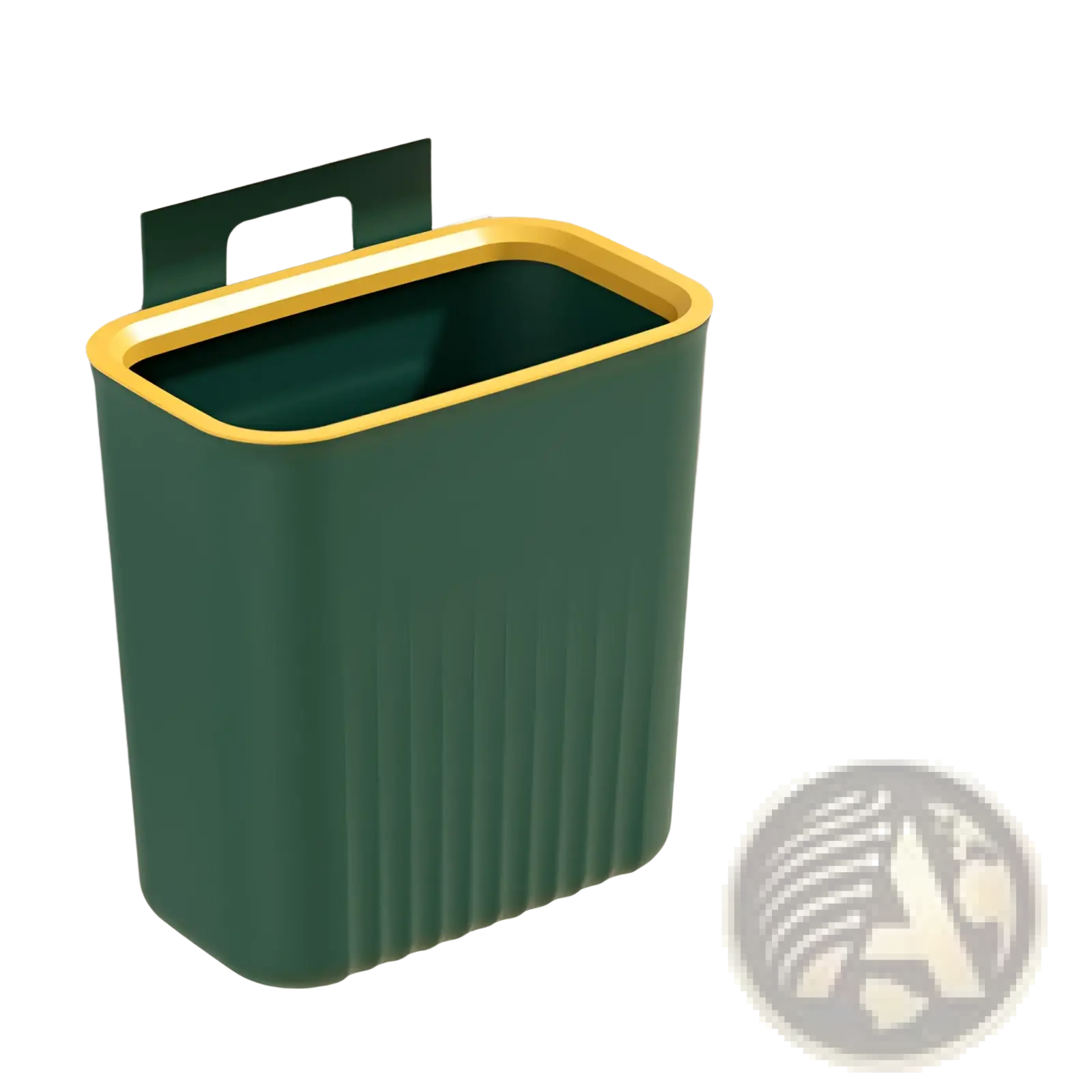 Wall mounted kitchen trash bin with lid 9l in green and yellow with ribbed texture for efficient waste disposal