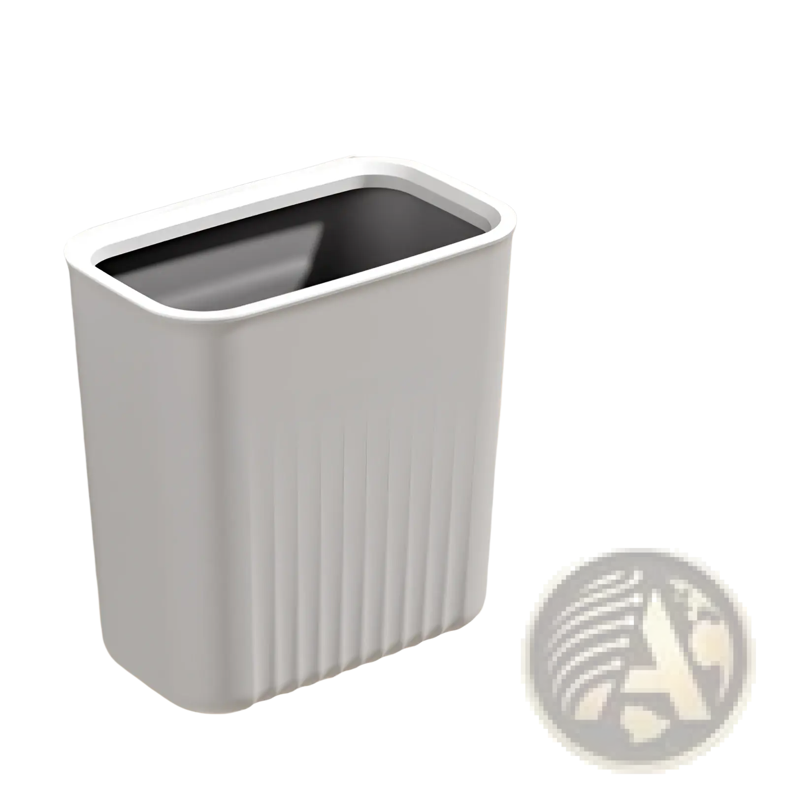 Gray wall mounted kitchen trash bin with lid 9l featuring vertical ribbed texture and black interior