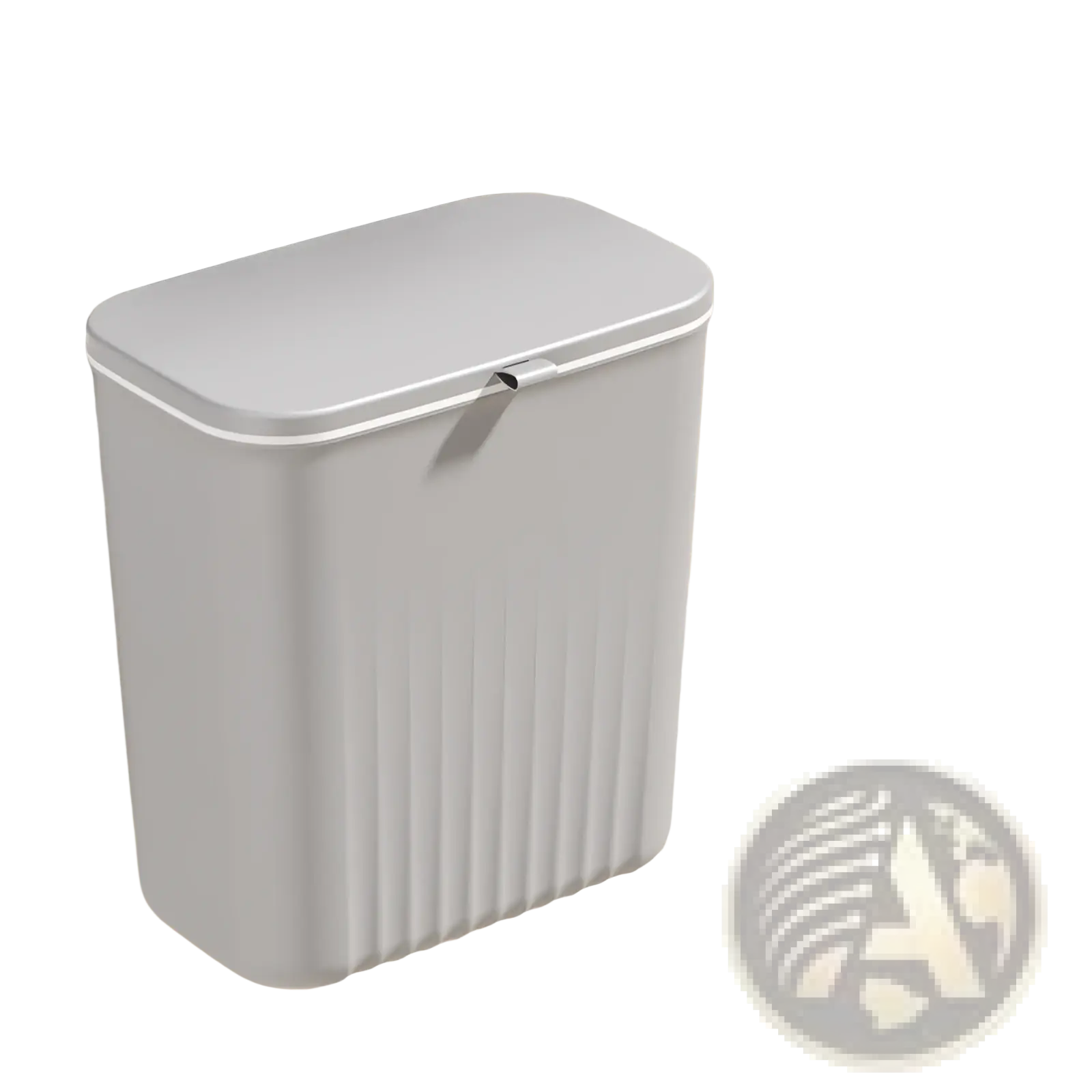 Gray wall mounted 9l kitchen trash bin with hinged lid and vertical ribbed texture for convenient waste disposal