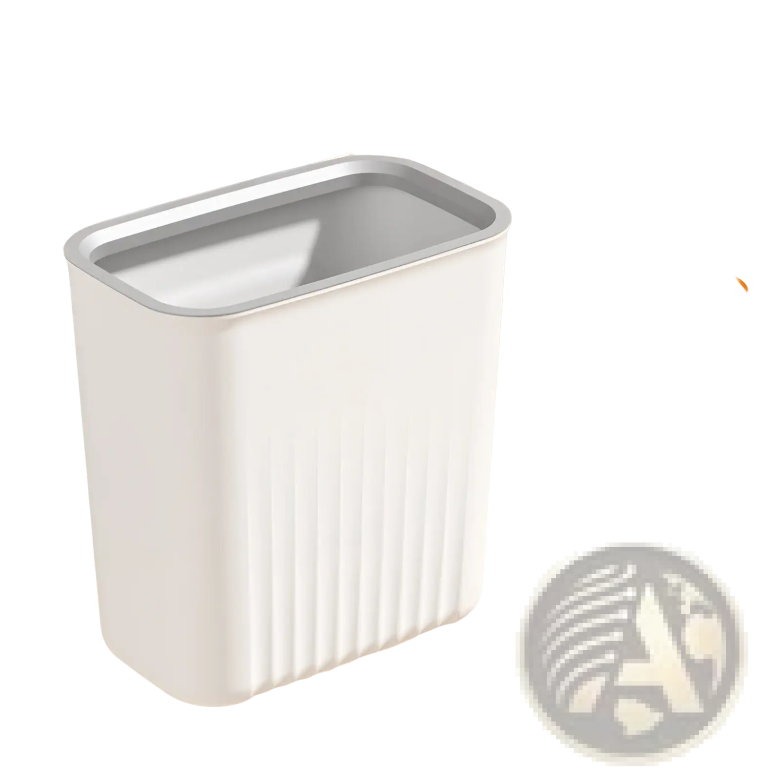 White wall mounted kitchen trash bin with lid 9l featuring a gray rim and vertical ribbed texture for organized waste