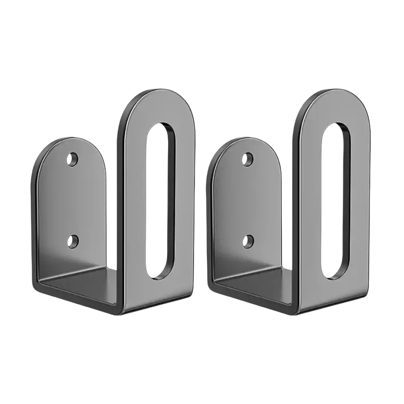 Pair of sleek matte black metal wall-mounted bookends with modern u-shaped design for box wall heat dissipation