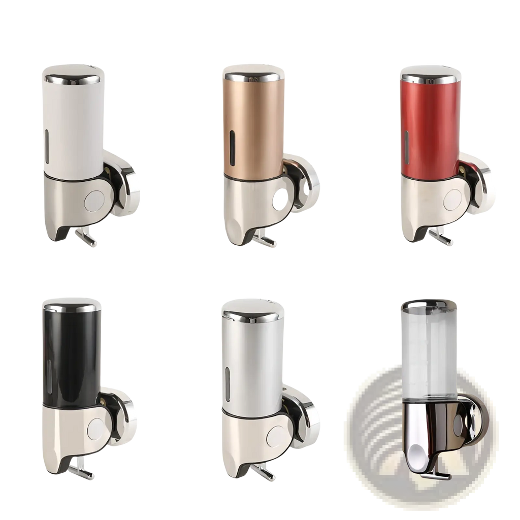 Wall mounted soap dispenser 500ml with chrome abs pump in white rose gold red black silver or clear transparent body