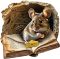 A brown and gray mouse wall sticker holding cheese inside a hollow tree trunk made of removable PVC material