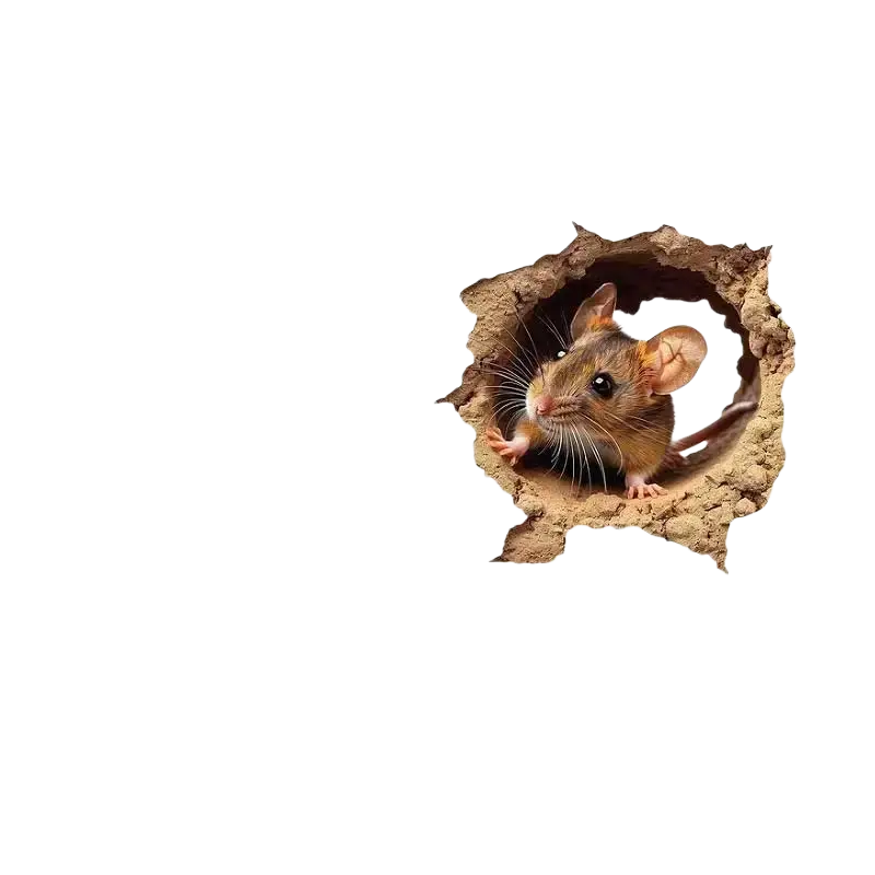 A realistic brown mouse peeking through a torn textured pvc wall sticker for cute mouse hole size stickers