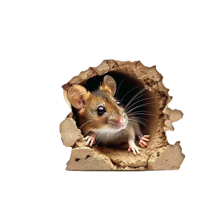 Realistic brown and white mouse wall sticker featuring a textured torn pvc decal ideal for size stickers decoration