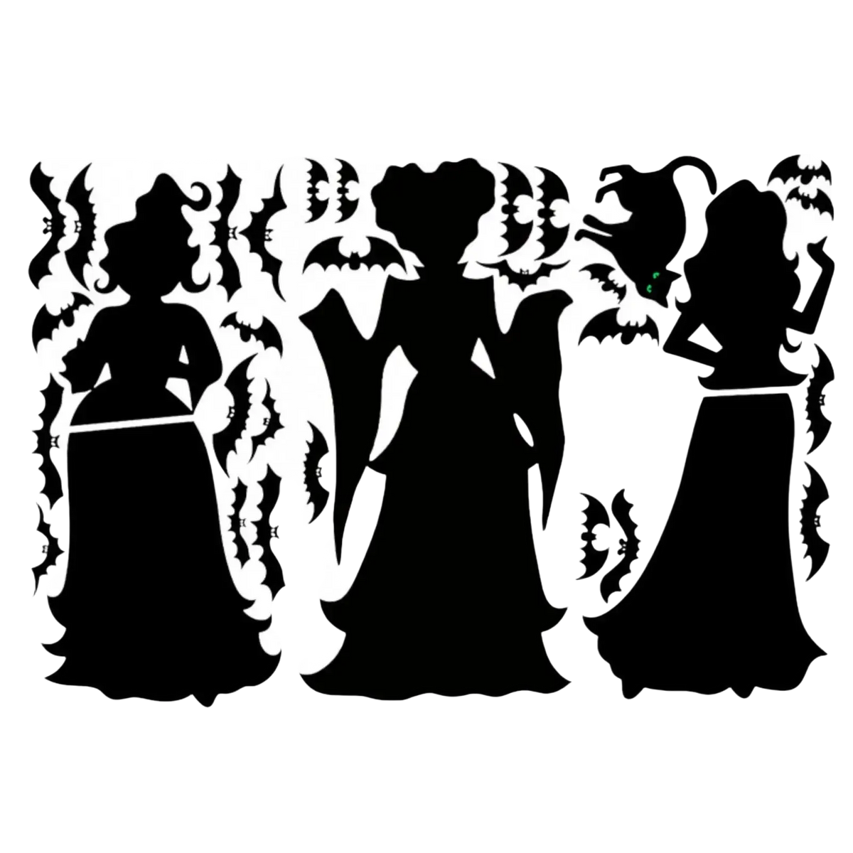 Black silhouette halloween wall stickers featuring three witches and bats for living room decoration