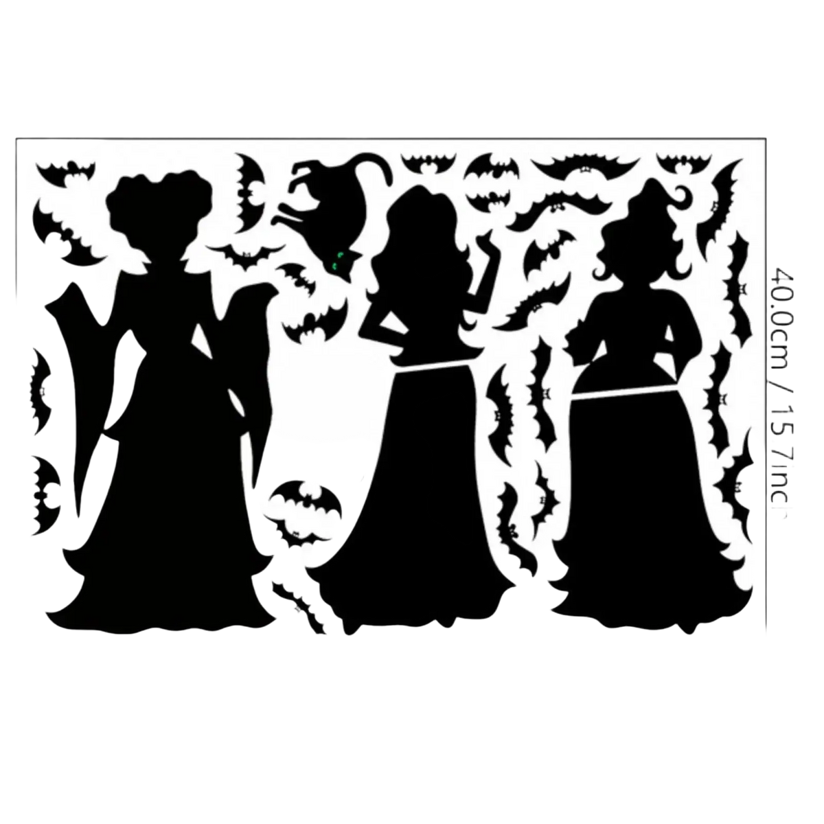 Black halloween-themed wall stickers with witch and bat silhouettes for living room decoration