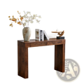 Dark wood walnut wood bar table with two drawers and sturdy rectangular legs 50 inch console table