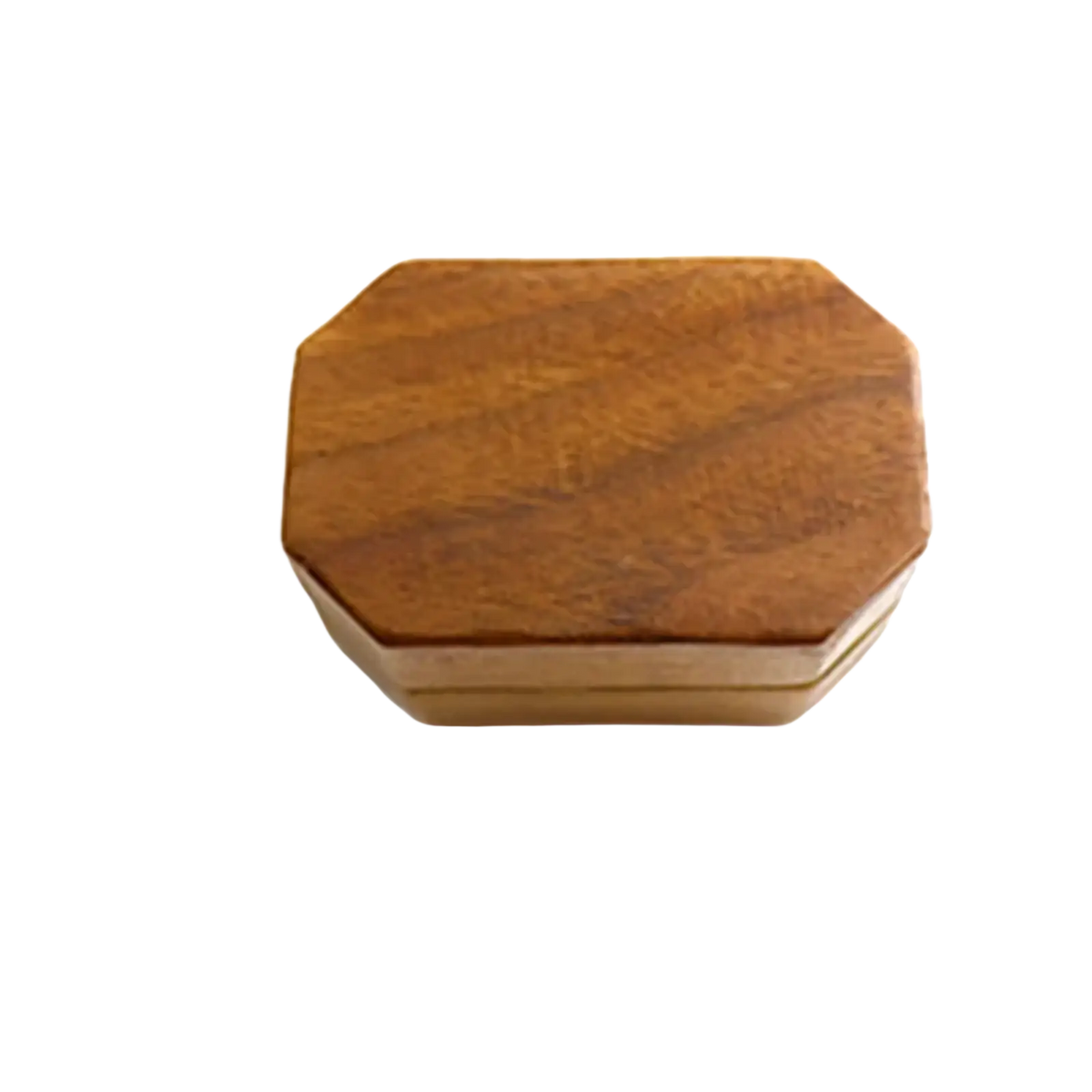 Walnut wood octagonal engagement ring box in warm brown with smooth polished finish and visible wood grain