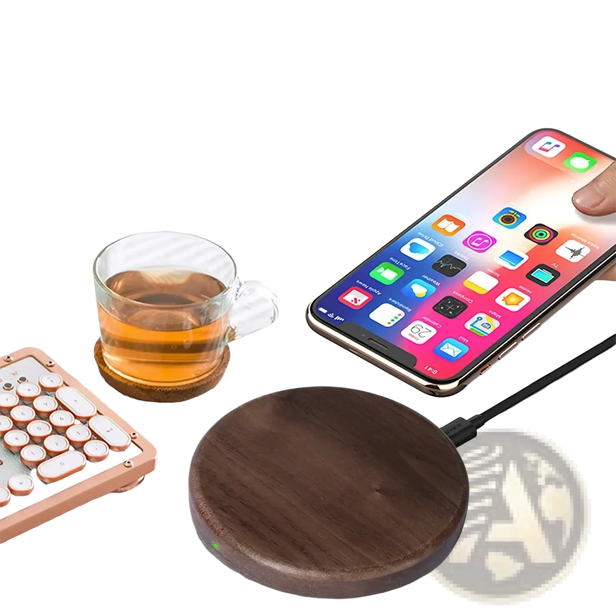 Dark wood grain walnut wood wireless charging pad 15w for fast and stylish device charging