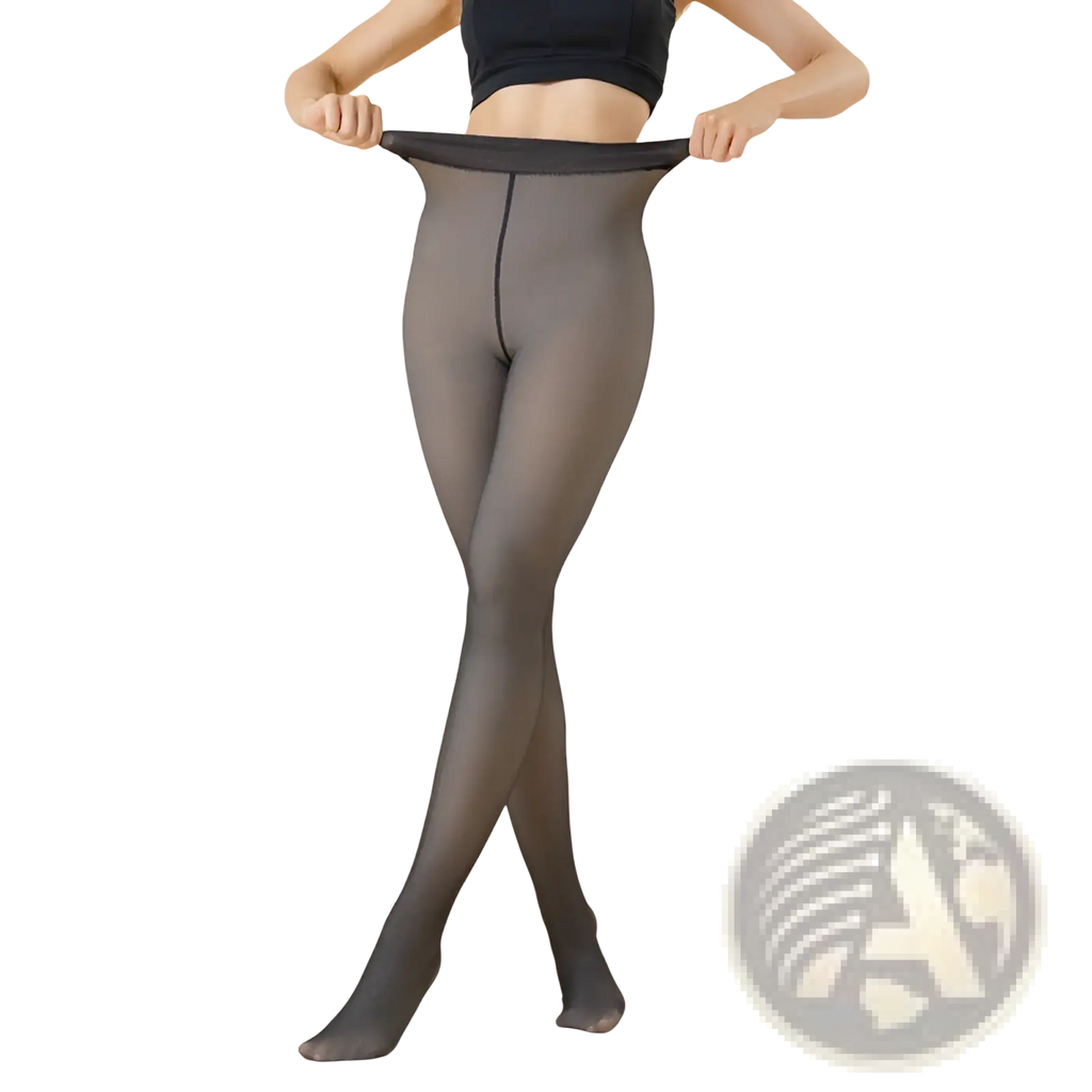 Black sheer warm fleece lined transparent pantyhose leggings with smooth stretchy fabric and reinforced waistband