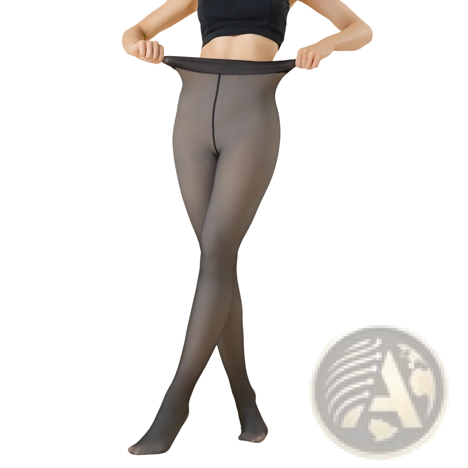 Black sheer warm fleece lined transparent pantyhose leggings with smooth stretchy fabric and reinforced waistband
