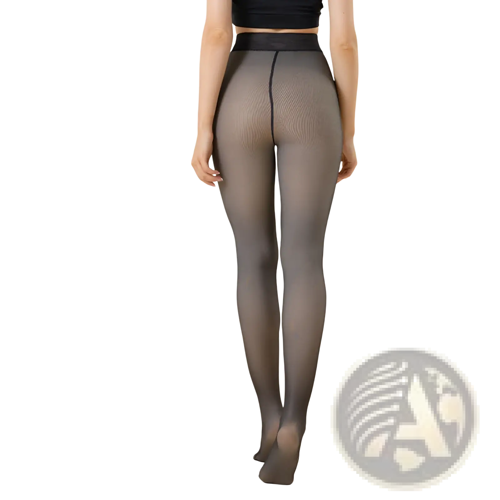 Black sheer warm fleece lined transparent pantyhose leggings with ribbed texture and high waisted design