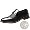 Warm high top black pu leather vulcanized shoe with glossy patent toe cap textured snake-scale upper and silver buckle strap