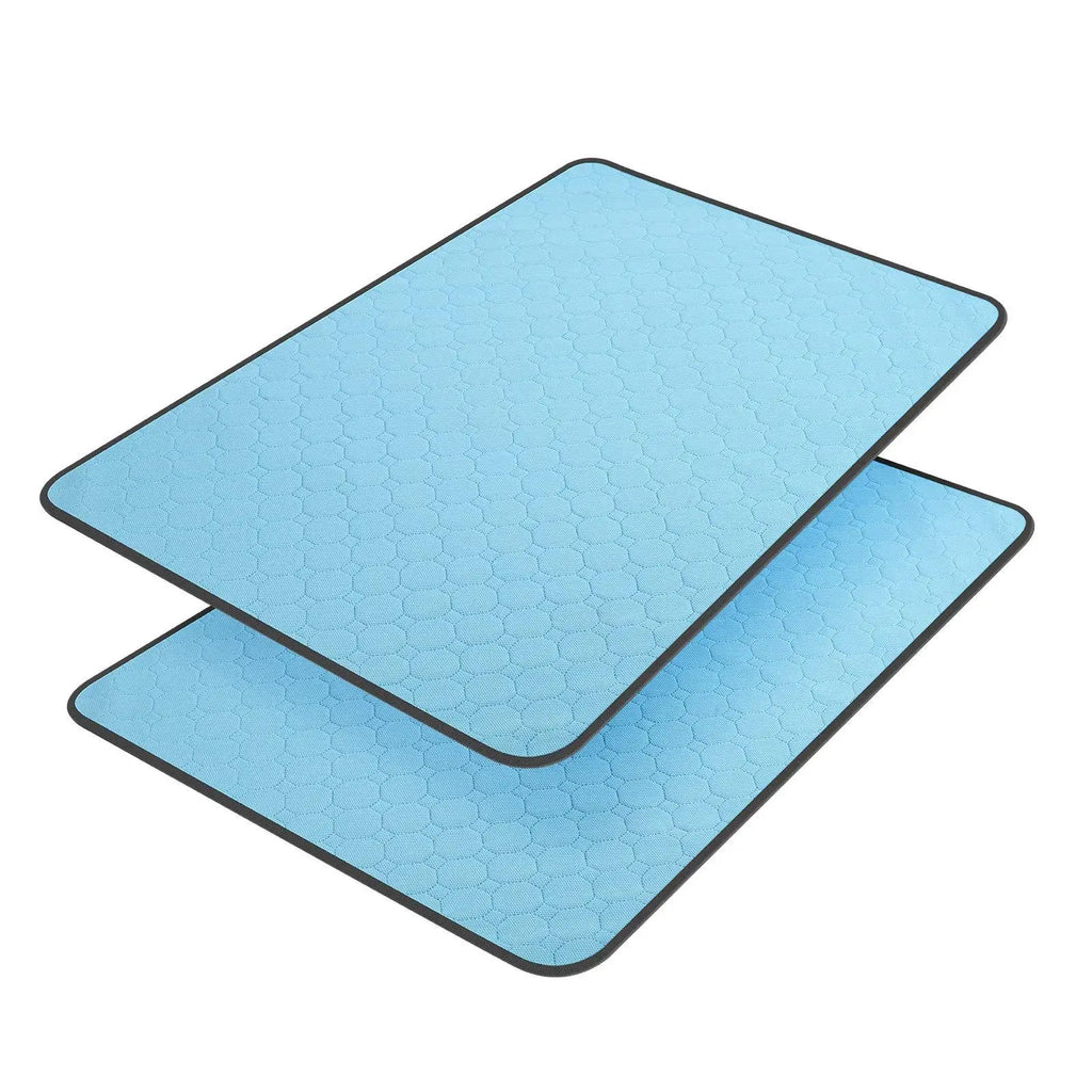 Light blue hexagonal-patterned washable dog pee pad with black border waterproof training mat 2 pack