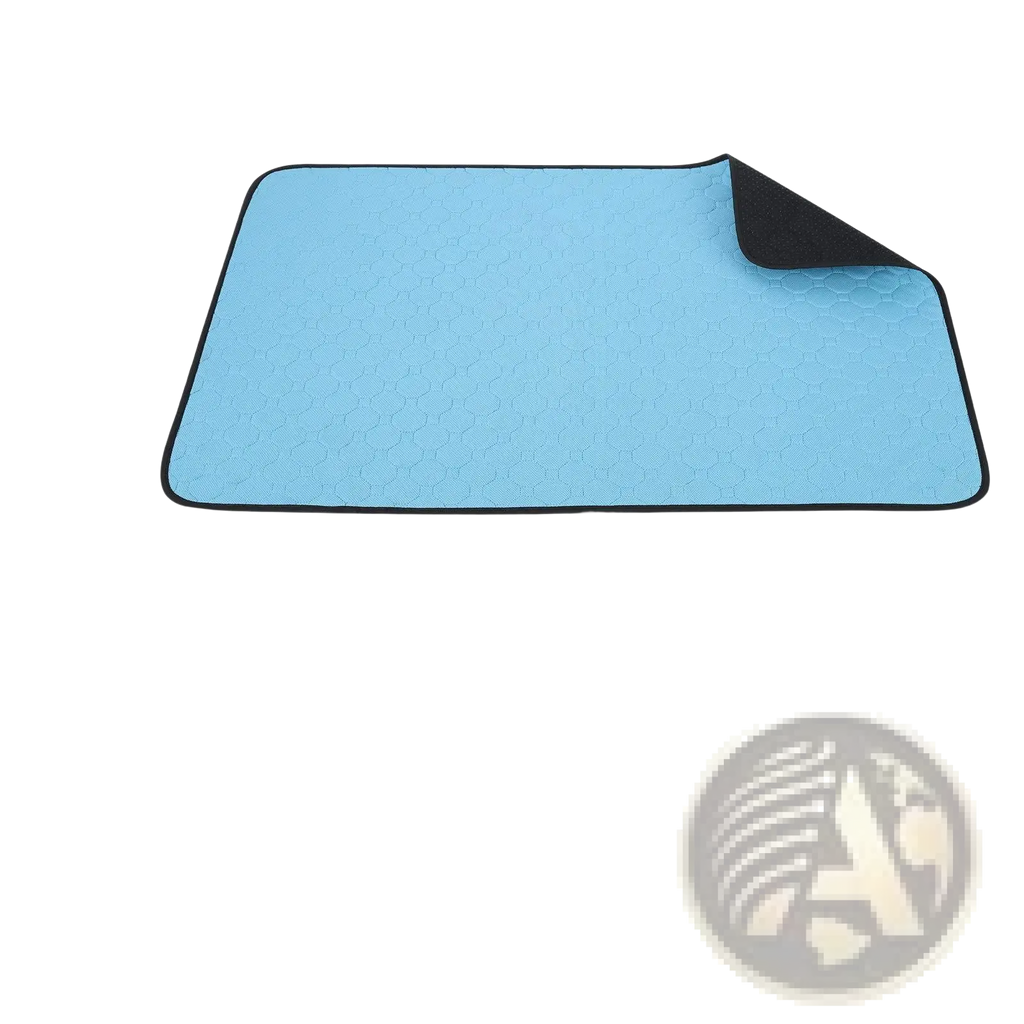 Light blue washable dog pee pad with black border textured surface and anti-slip waterproof training mat 2 pack