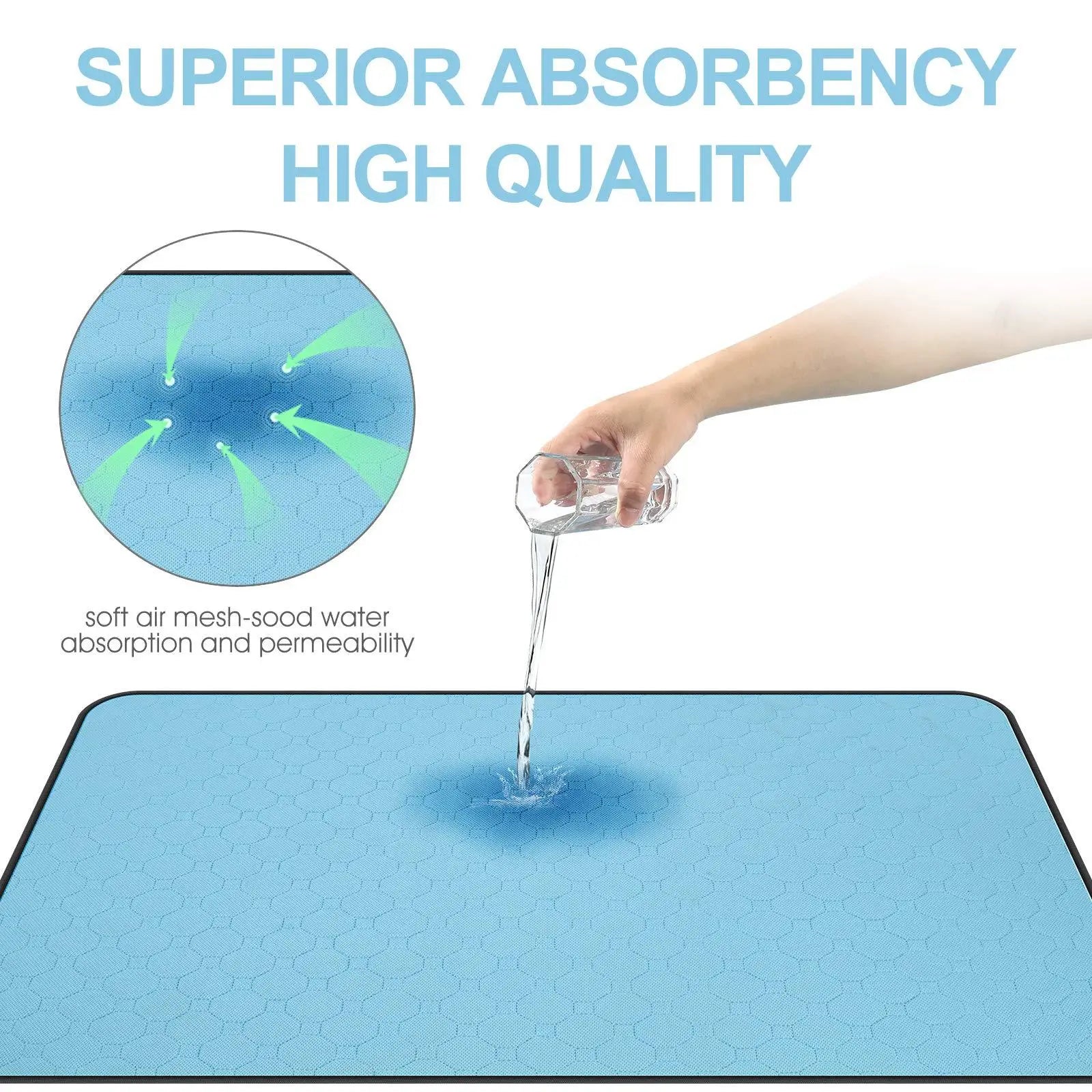 Light blue hexagonal mesh washable dog pee pad with superior absorbency and waterproof training mat material