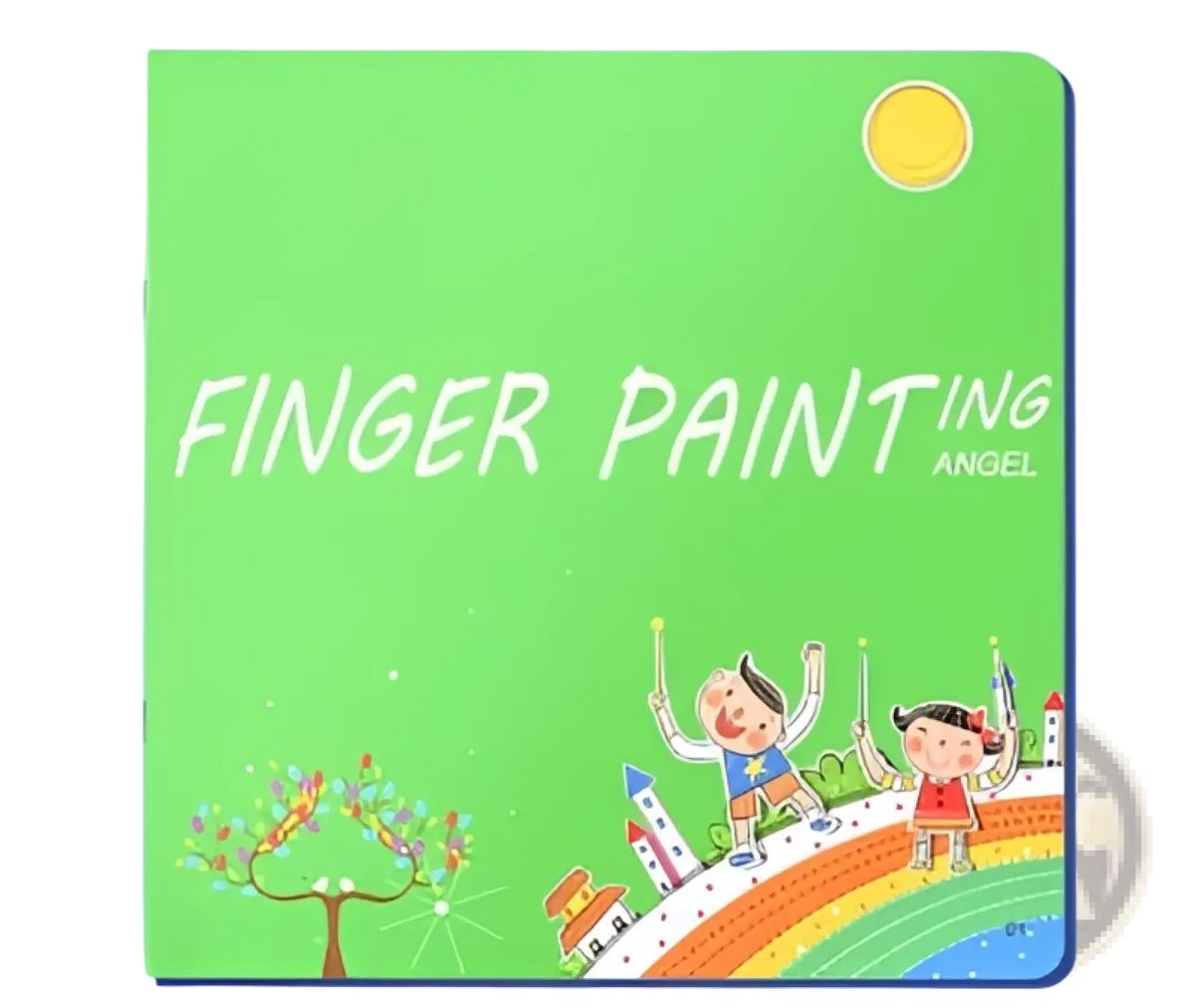 Green children finger painting activity book titled finger painting angel with colorful cartoon illustrations for washable use