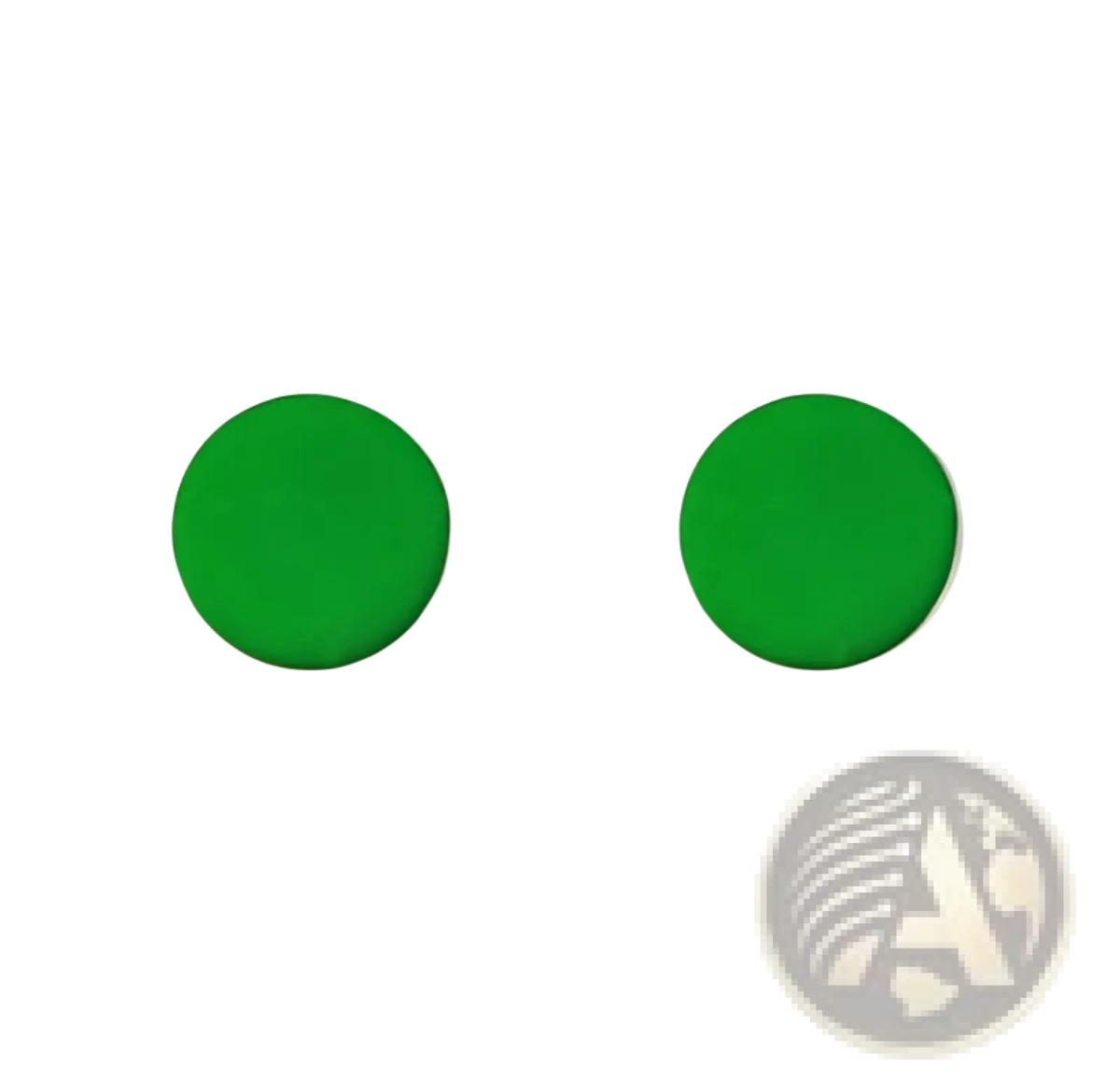 Two identical circular green washable finger paint pad stickers with matte finish and non-toxic rainbow inkpad features