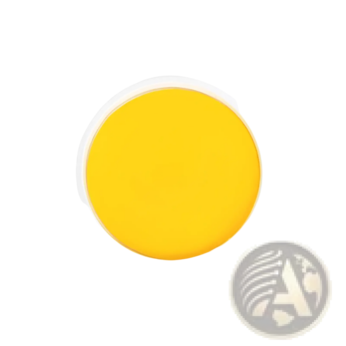 Bright yellow circular washable finger paint pigment in a white container non-toxic rainbow inkpad for safe use