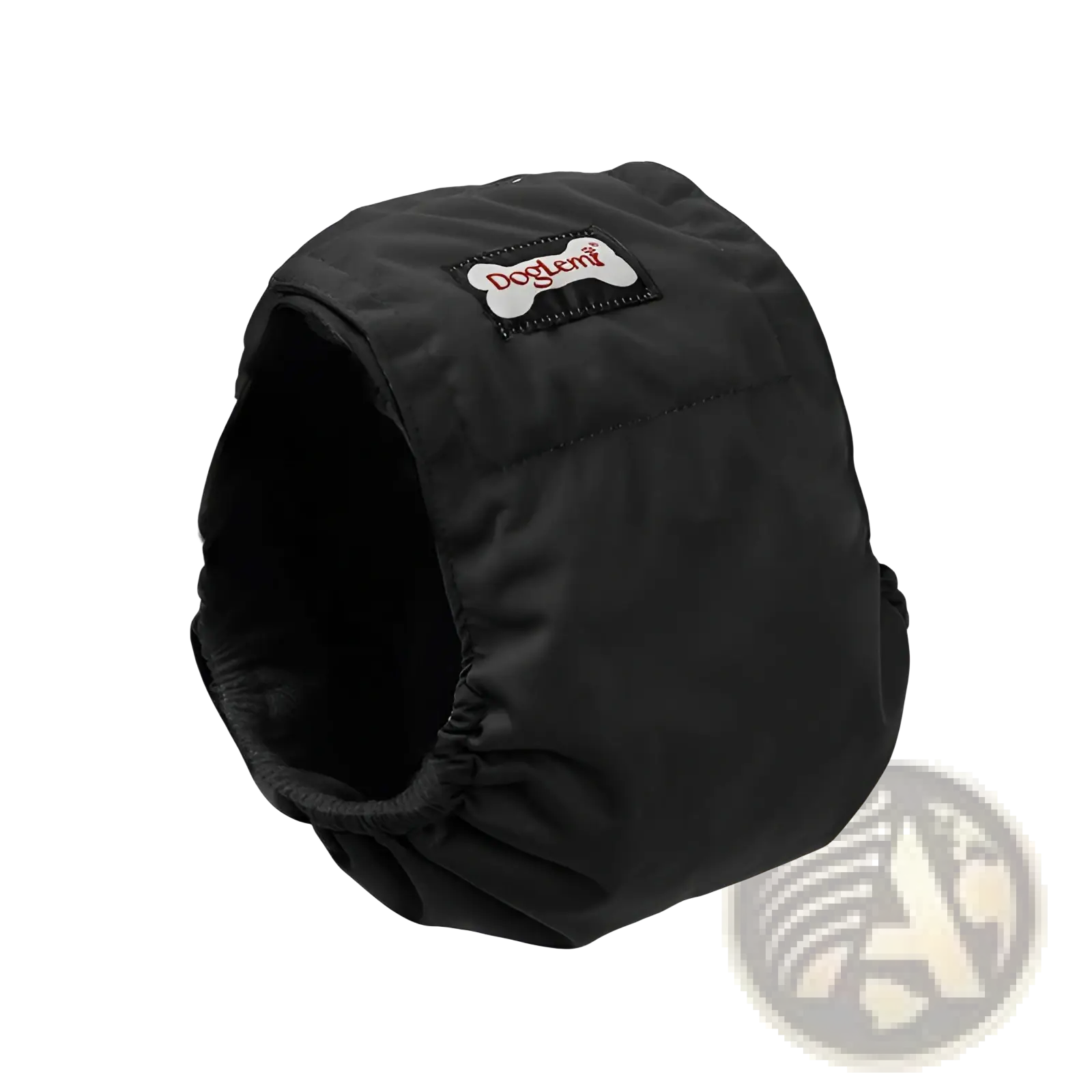 Black doglent washable male dog diaper sanitary belt made of durable fabric with elasticized edges shown from back side